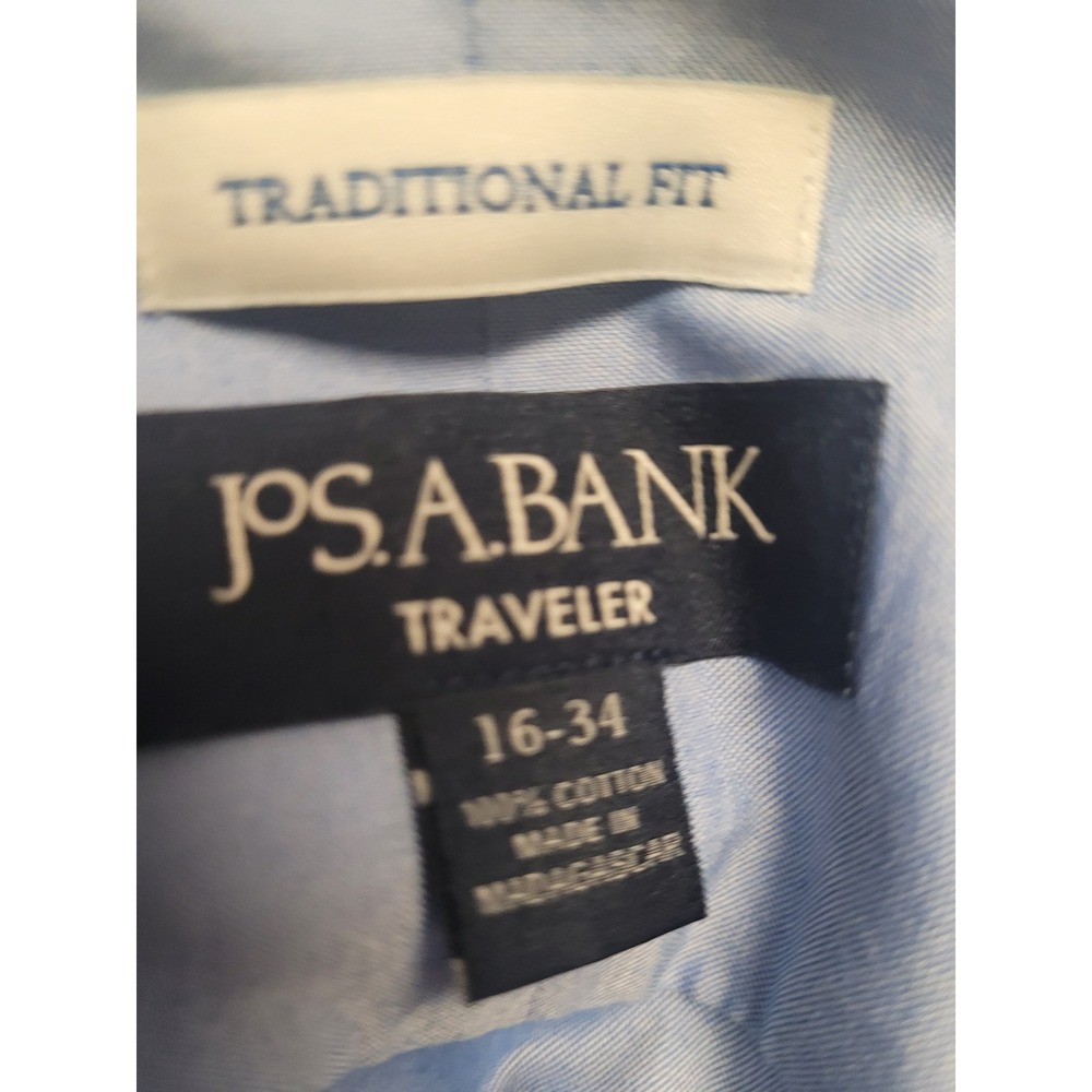 JOS A BANK TRAVELER Blue Traditional Fit Dress Shirt Men 16 34 Sleeve ‎ Pristine - Picture 2 of 3